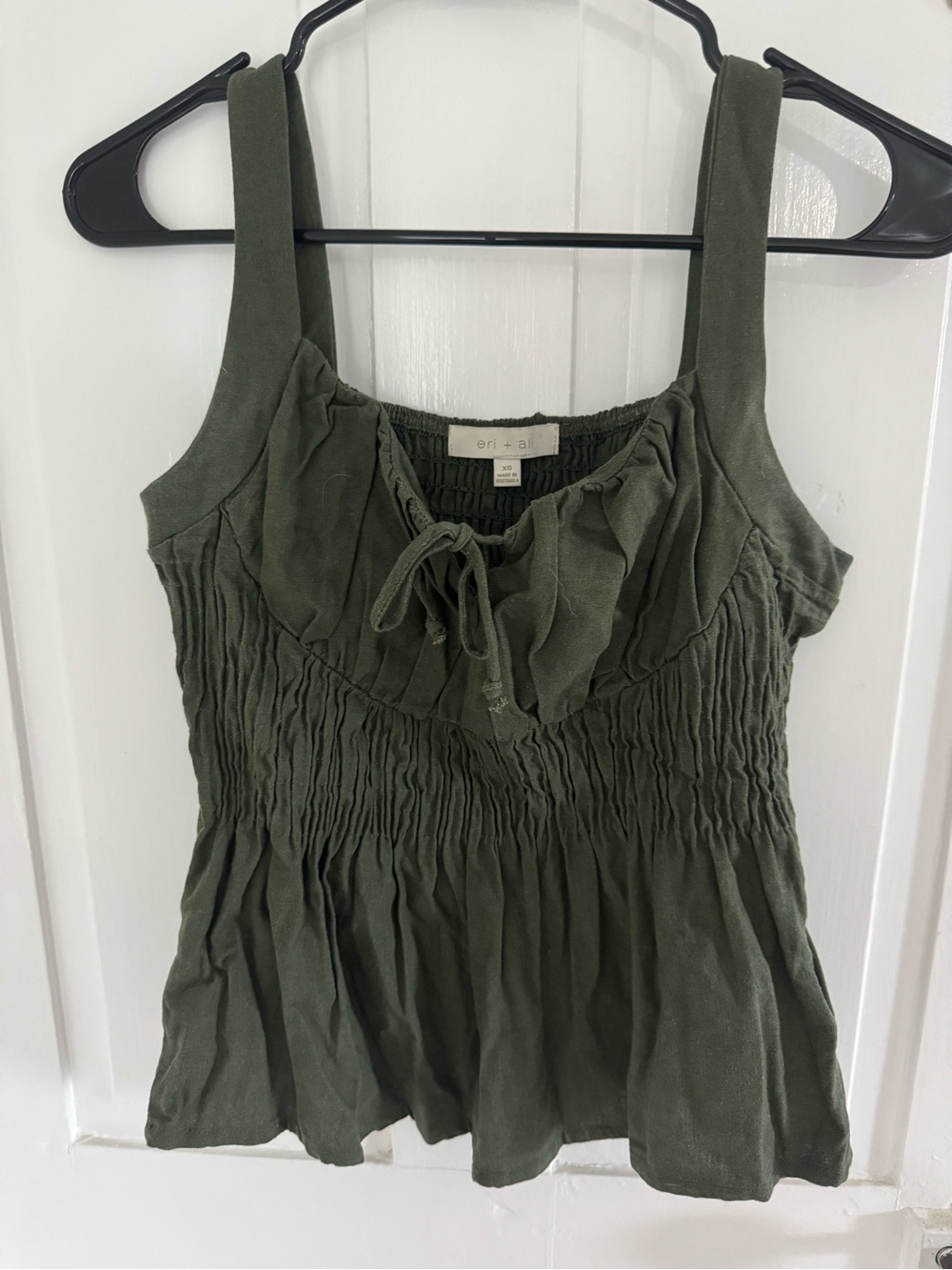 Anthropologie Olive Green Ruffle Peplum Top